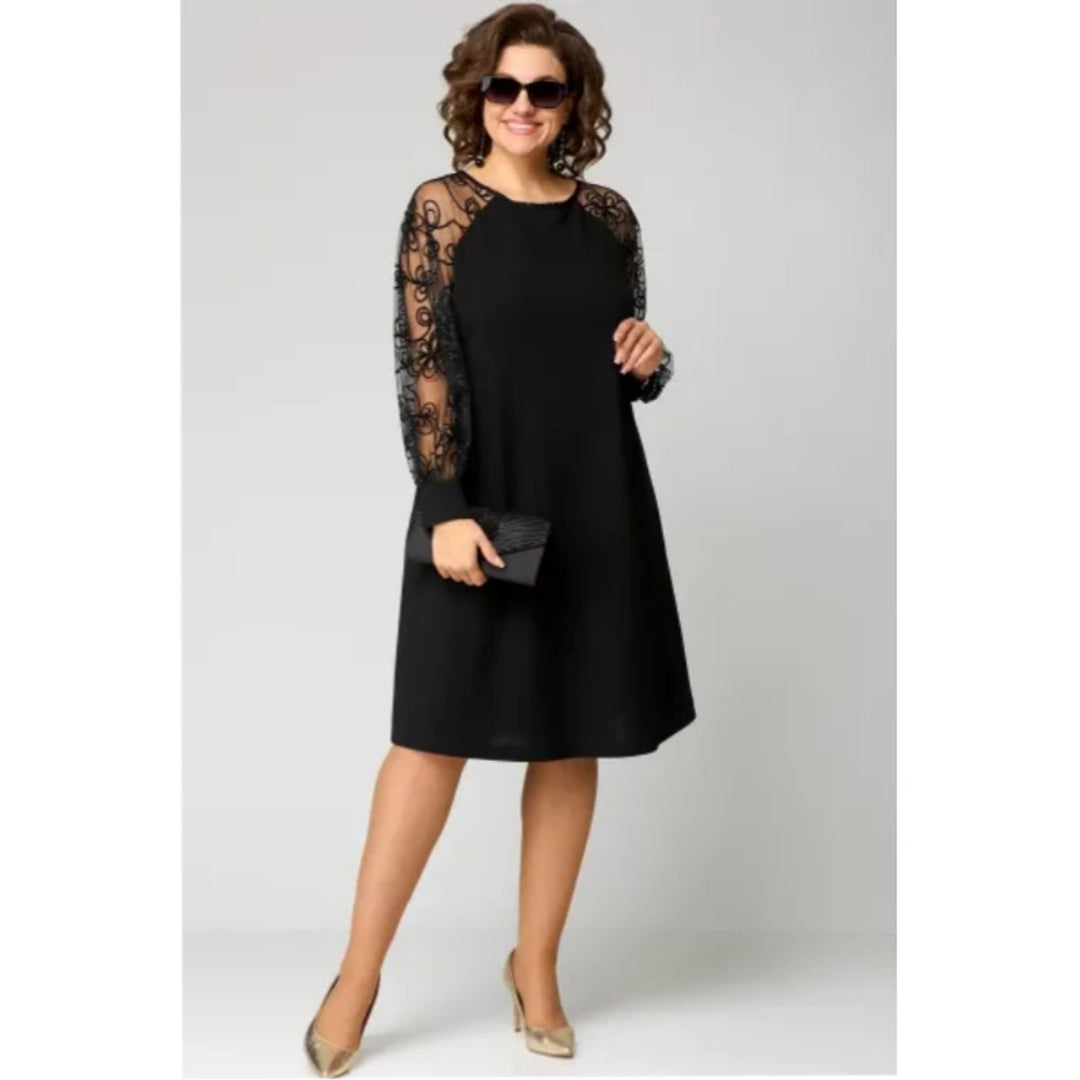 Damen Elegantes Spitzenärmel Knielanges Formal Dress A-Linie