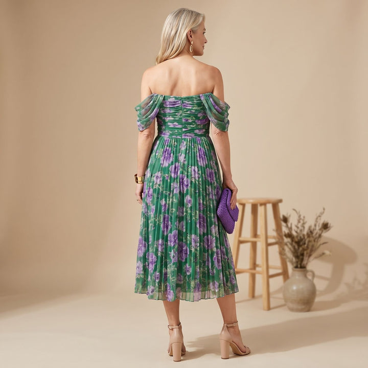 Damen Elegantes V-Ausschnitt Abendkleid mit Flatterärmeln Midi