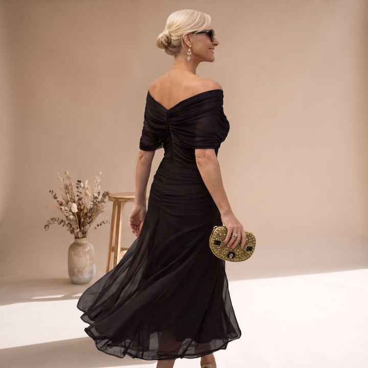 Damen Elegantes V-Ausschnitt Abendkleid mit Flatterärmeln Midi