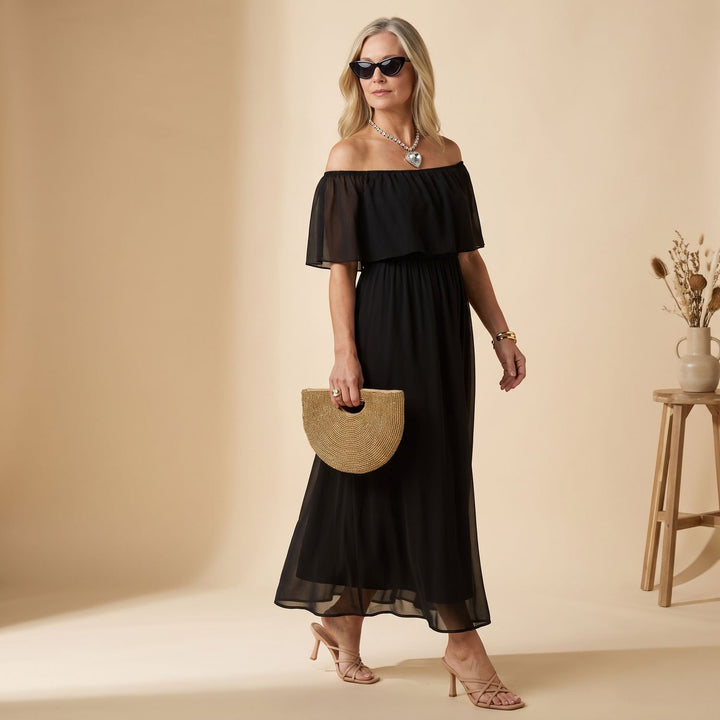 Damen Elegantes V-Ausschnitt Abendkleid mit Flatterärmeln Midi