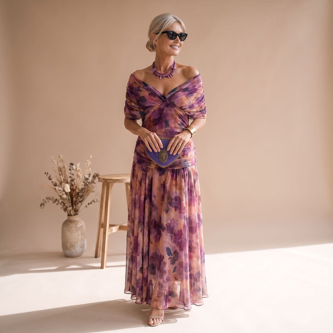 Damen Elegantes V-Ausschnitt Abendkleid mit Flatterärmeln Midi