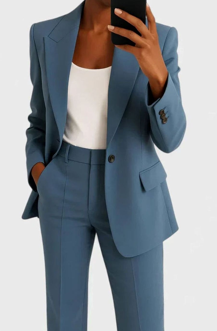 Damen Elegantes Zweiteiler-Hosenanzug-Set mit Blazer und Schlaghose - Blau