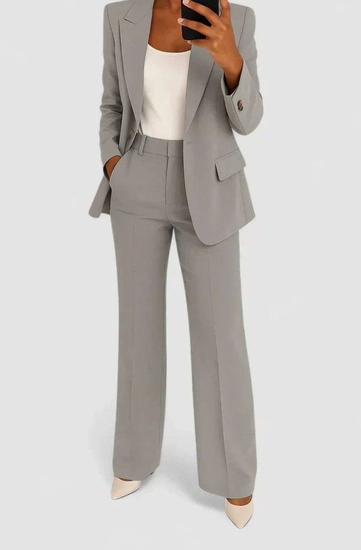 Damen Elegantes Zweiteiler-Hosenanzug-Set mit Blazer und Schlaghose - Grau