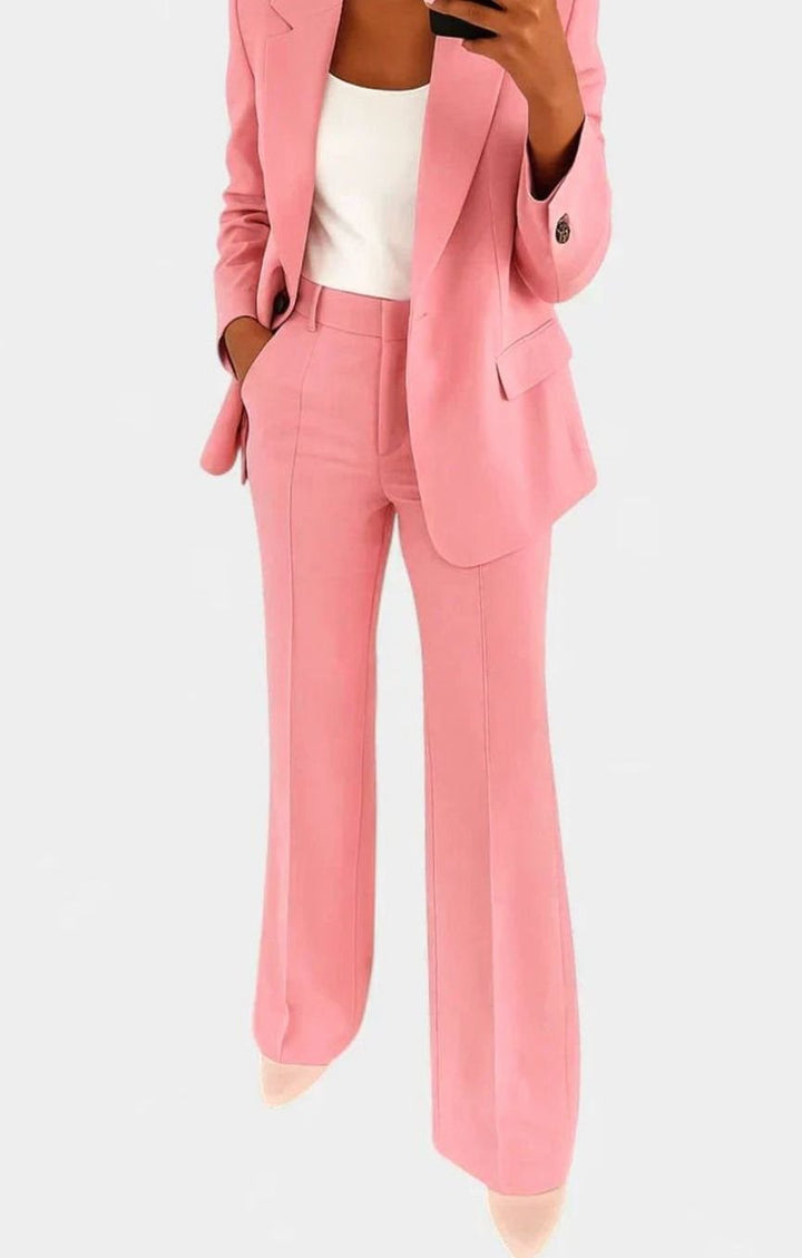 Damen Elegantes Zweiteiler-Hosenanzug-Set mit Blazer und Schlaghose - Rosa