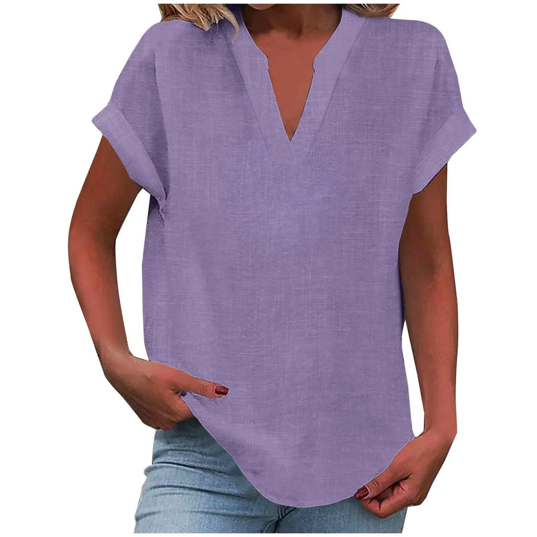 Damen Entspannte V-Ausschnitt Linen-Look Bluse - Light Purple