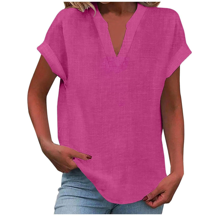 Damen Entspannte V-Ausschnitt Linen-Look Bluse - Bright Pink