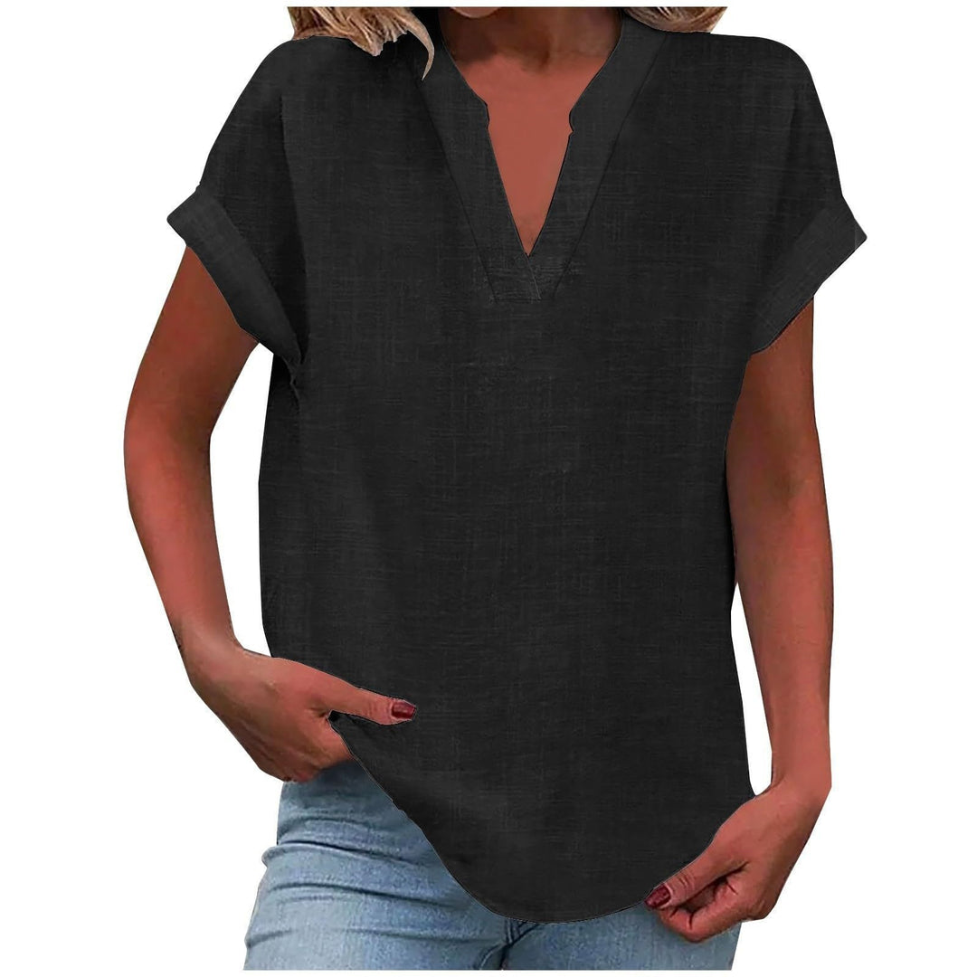 Damen Entspannte V-Ausschnitt Linen-Look Bluse - Black