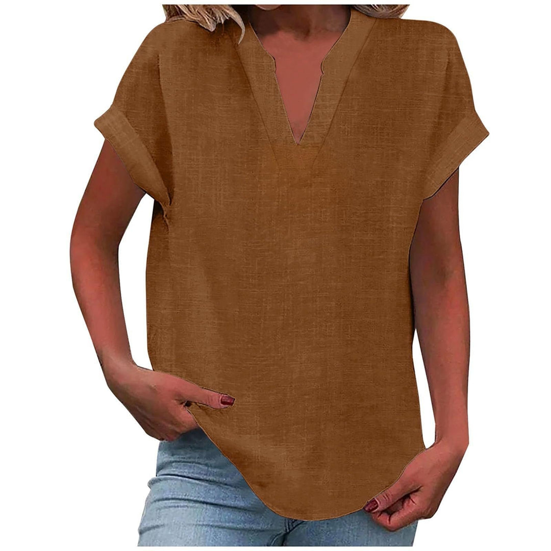Damen Entspannte V-Ausschnitt Linen-Look Bluse - Brown