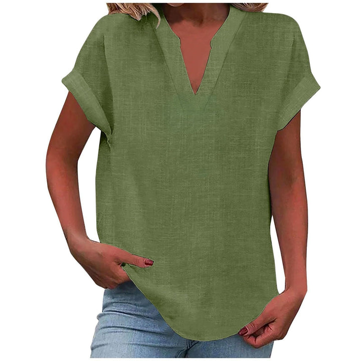 Damen Entspannte V-Ausschnitt Linen-Look Bluse - Army Green