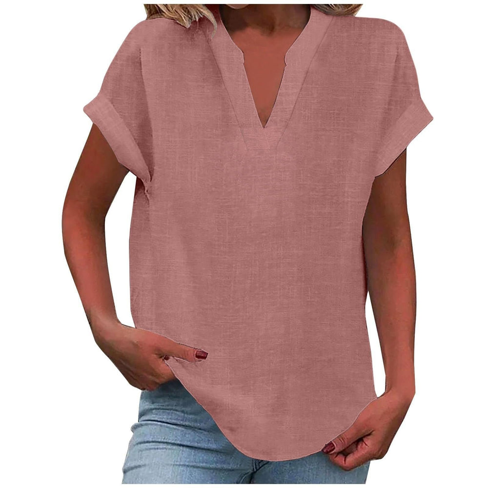 Damen Entspannte V-Ausschnitt Linen-Look Bluse - Pink