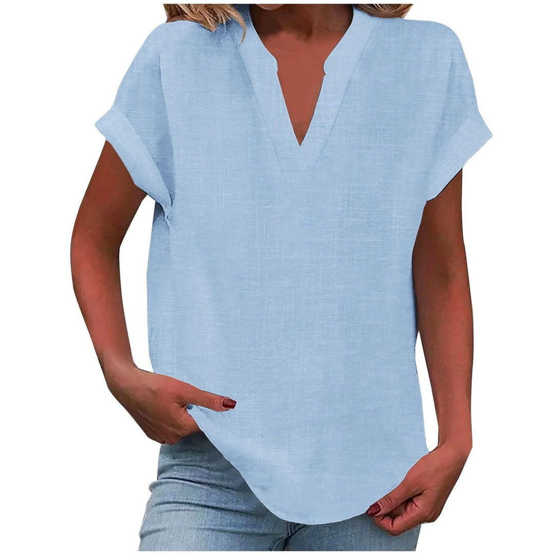 Damen Entspannte V-Ausschnitt Linen-Look Bluse - Sky Blue