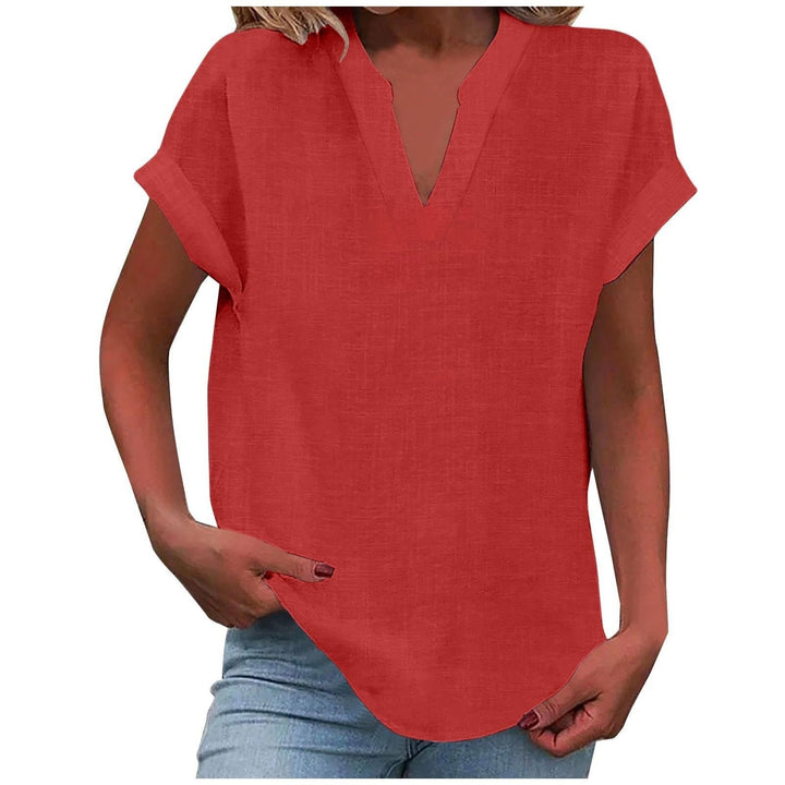 Damen Entspannte V-Ausschnitt Linen-Look Bluse - Red