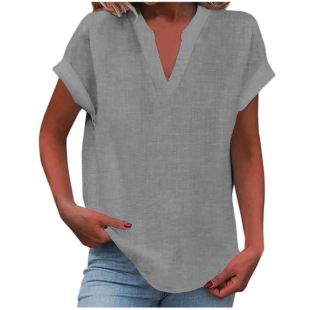 Damen Entspannte V-Ausschnitt Linen-Look Bluse - Light Grey