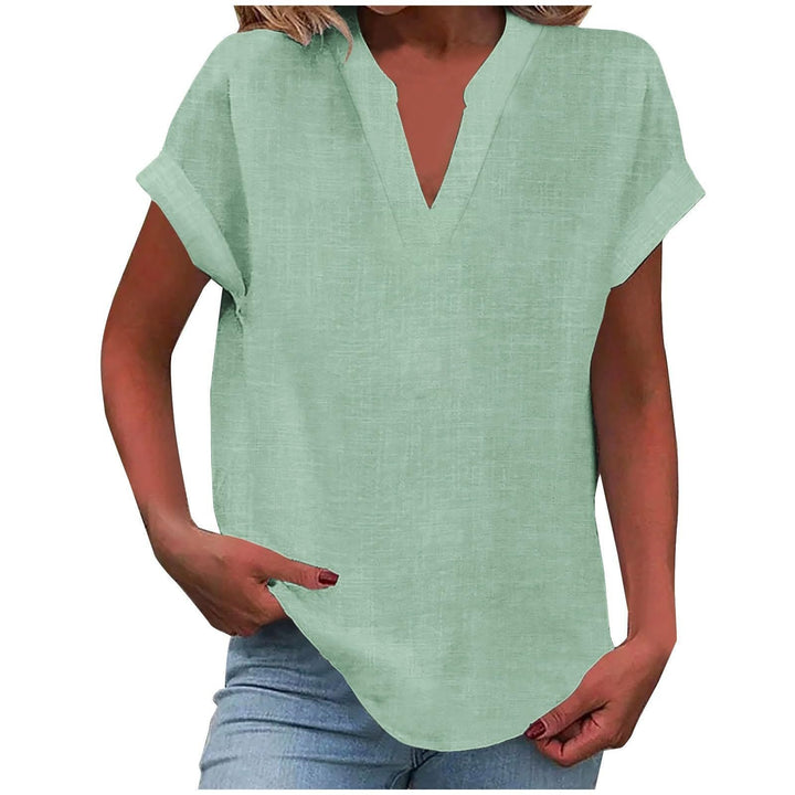 Damen Entspannte V-Ausschnitt Linen-Look Bluse - Light Green
