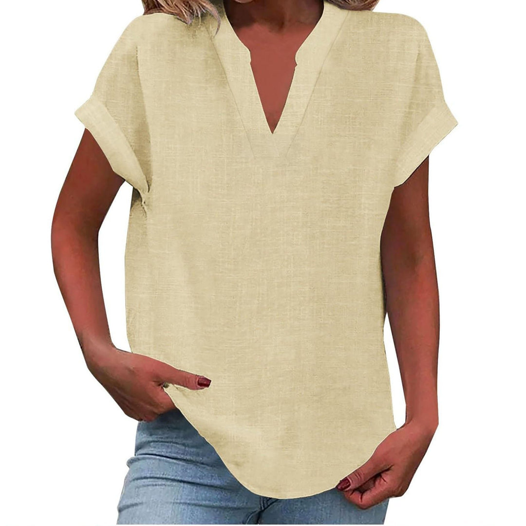 Damen Entspannte V-Ausschnitt Linen-Look Bluse - Beige