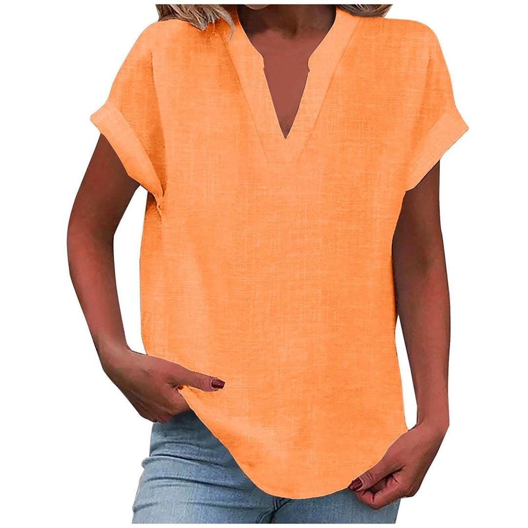 Damen Entspannte V-Ausschnitt Linen-Look Bluse - Orange