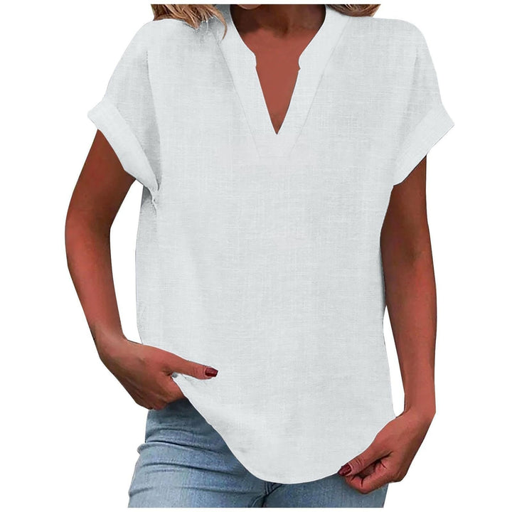 Damen Entspannte V-Ausschnitt Linen-Look Bluse - White