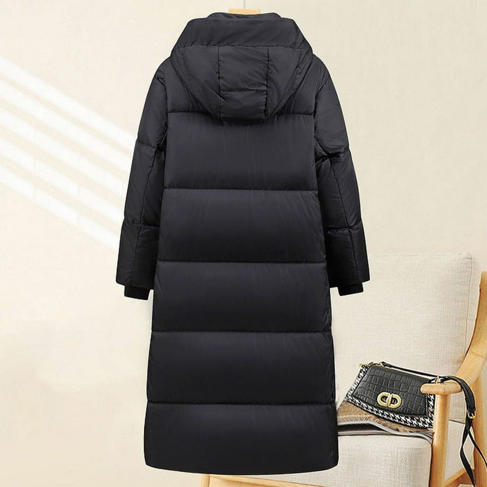 Damen Extralanges Stepp-Winterparka mit Kapuze und Rippbündchen