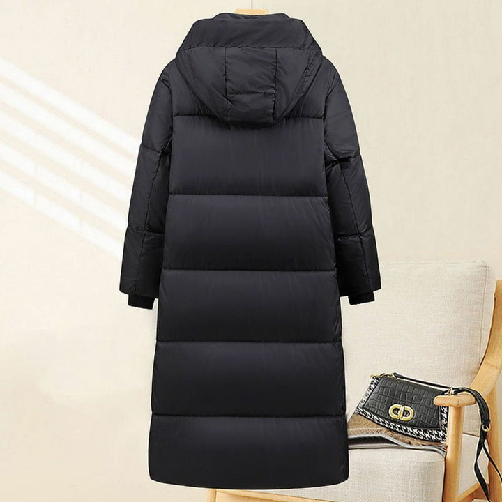 Damen Extralanges Stepp-Winterparka mit Kapuze und Rippbündchen