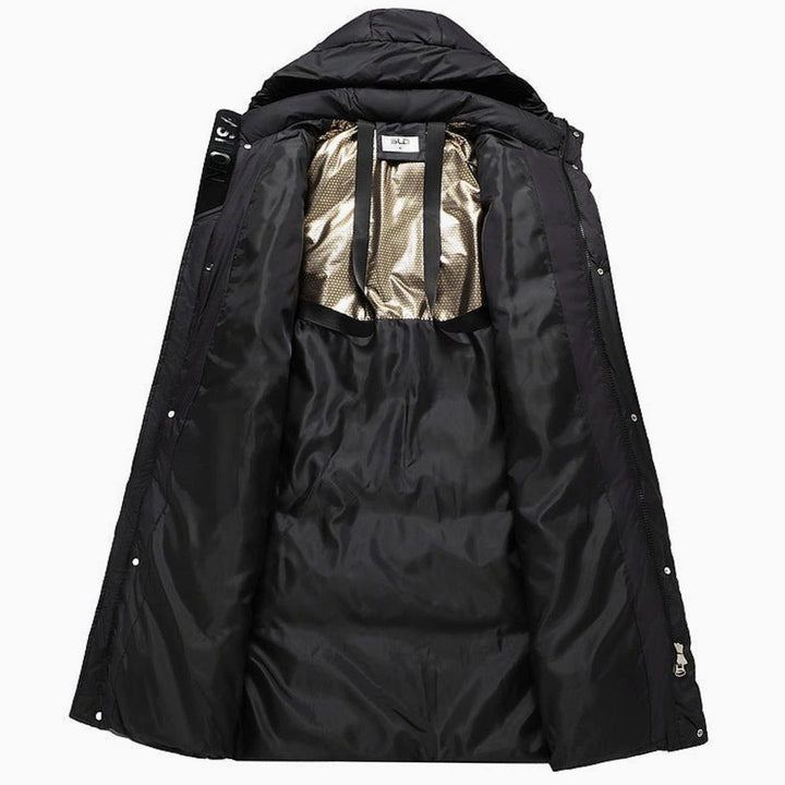 Damen Extralanges Stepp-Winterparka mit Kapuze und Rippbündchen