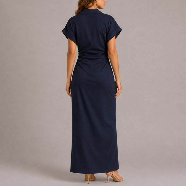 Damen Figurbetontes Maxi-Hemdblusenkleid für Herbst-Hochzeitsgäste