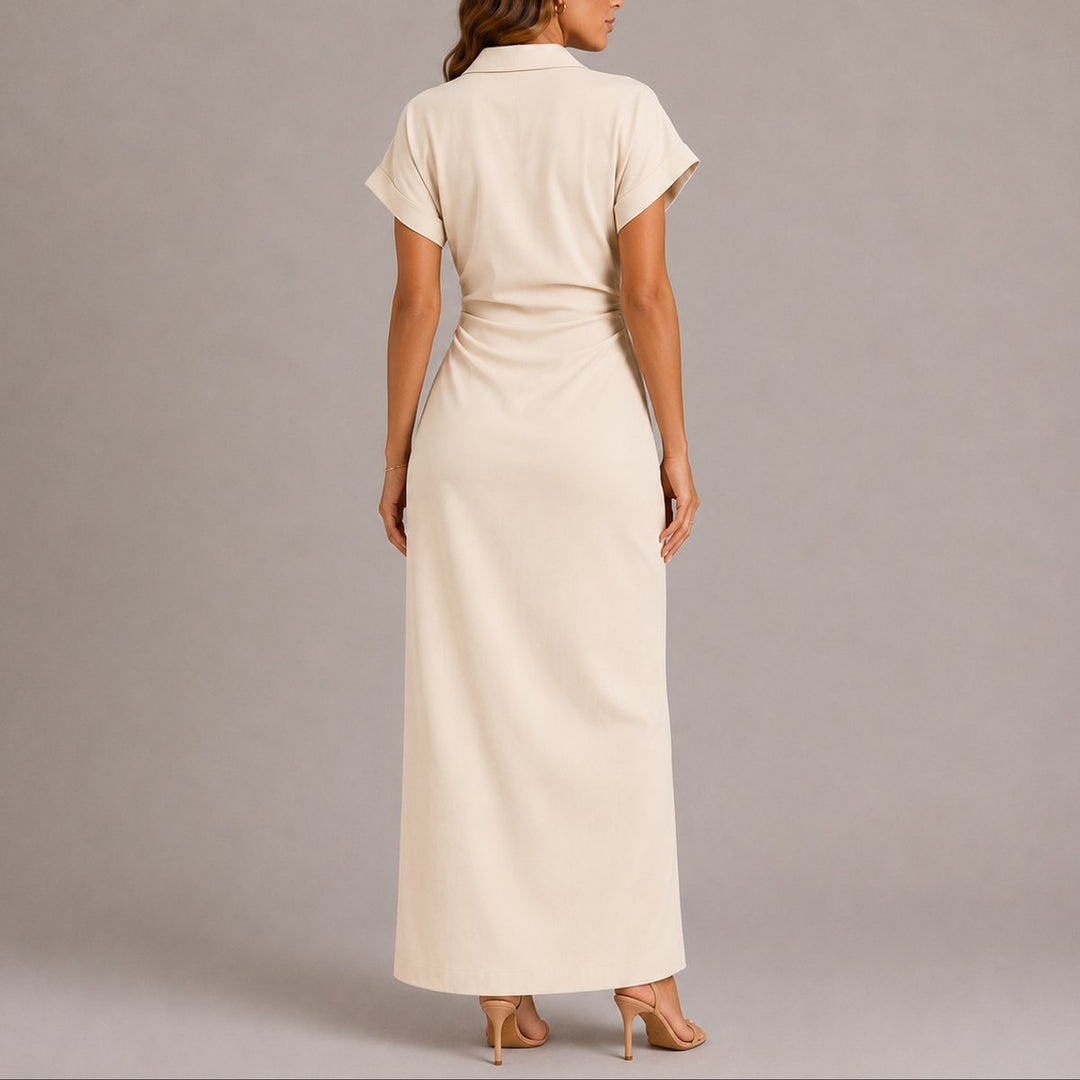 Damen Figurbetontes Maxi-Hemdblusenkleid für Herbst-Hochzeitsgäste