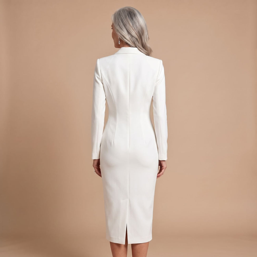 Damen Figurbetontes Midi-Bleistiftkleid mit Blazer-Kragen und Knöpfen