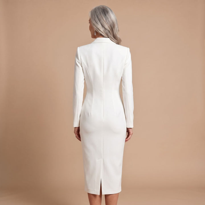 Damen Figurbetontes Midi-Bleistiftkleid mit Blazer-Kragen und Knöpfen