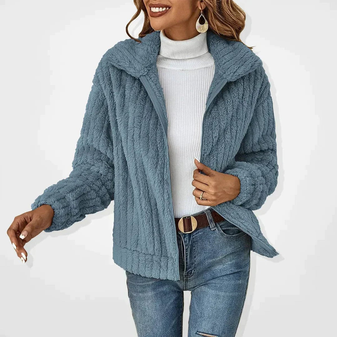 Damen Flauschiger Oversized Reißverschluss Cardigan - Blau