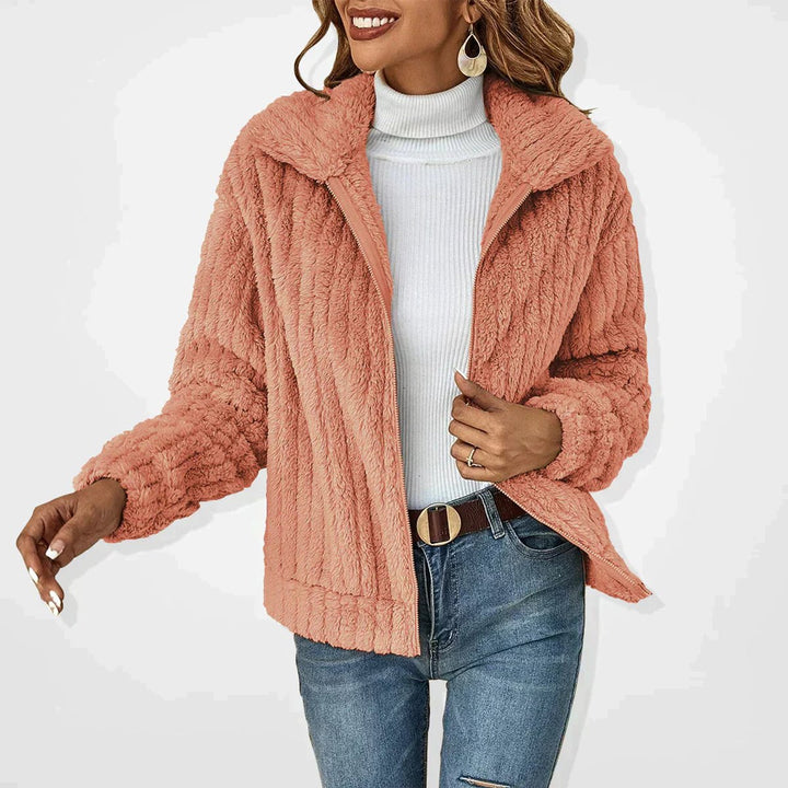 Damen Flauschiger Oversized Reißverschluss Cardigan - Rosa