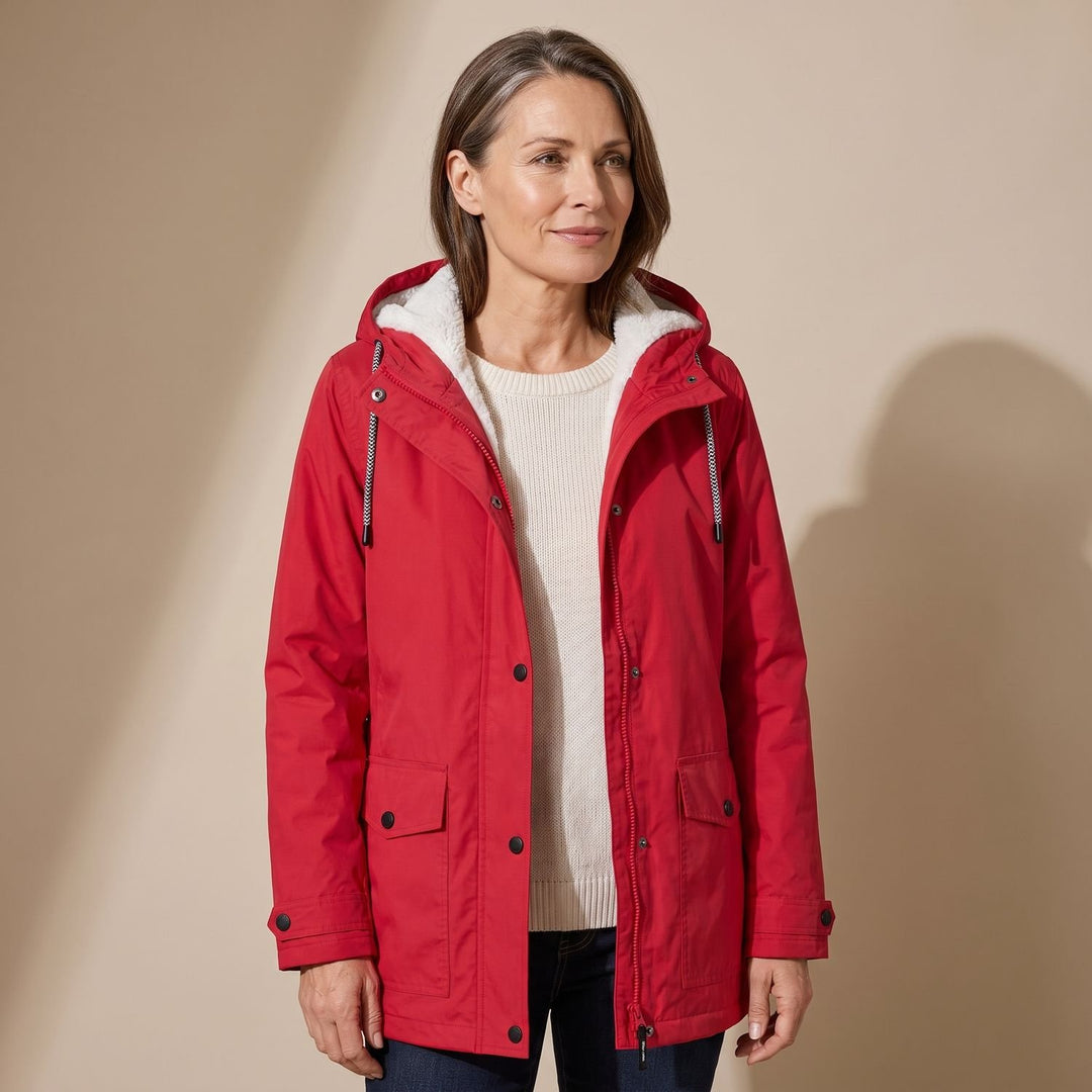 Damen Fleecegefütterte Wasserdichte Outdoor-Jacke mit Kapuze - Rot