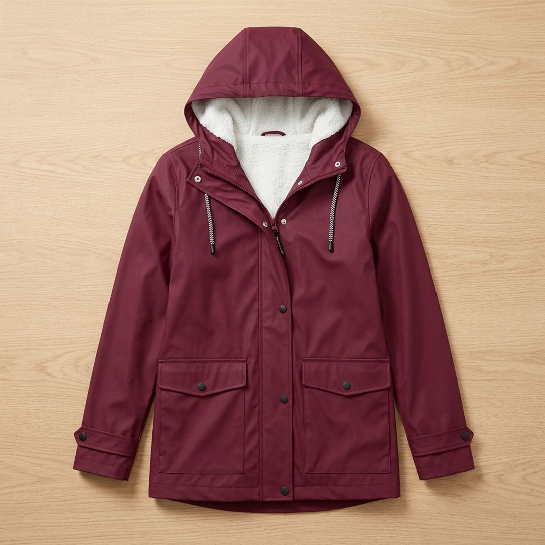 Damen Fleecegefütterte Wasserdichte Outdoor-Jacke mit Kapuze - Burgunderrot