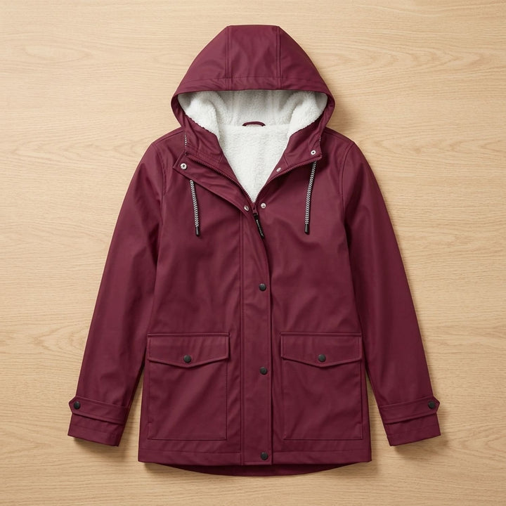 Damen Fleecegefütterte Wasserdichte Outdoor-Jacke mit Kapuze - Burgunderrot