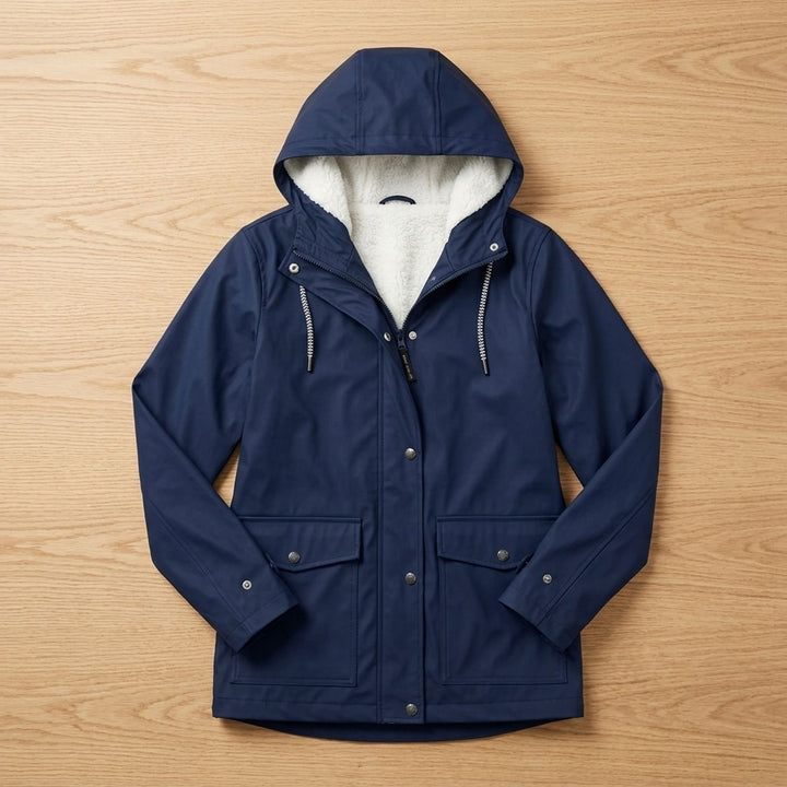 Damen Fleecegefütterte Wasserdichte Outdoor-Jacke mit Kapuze - Marineblau