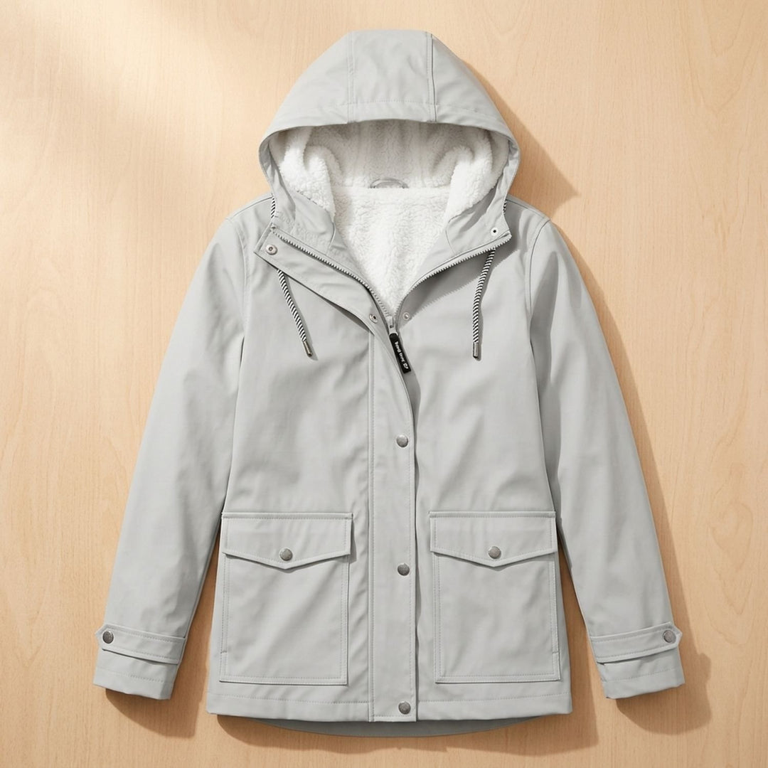 Damen Fleecegefütterte Wasserdichte Outdoor-Jacke mit Kapuze - Grau