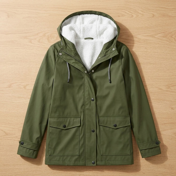 Damen Fleecegefütterte Wasserdichte Outdoor-Jacke mit Kapuze - Grün