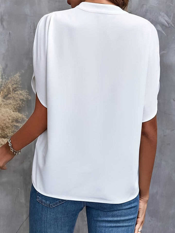 Damen Fließende V-Ausschnitt Bluse mit Weiten Ärmeln