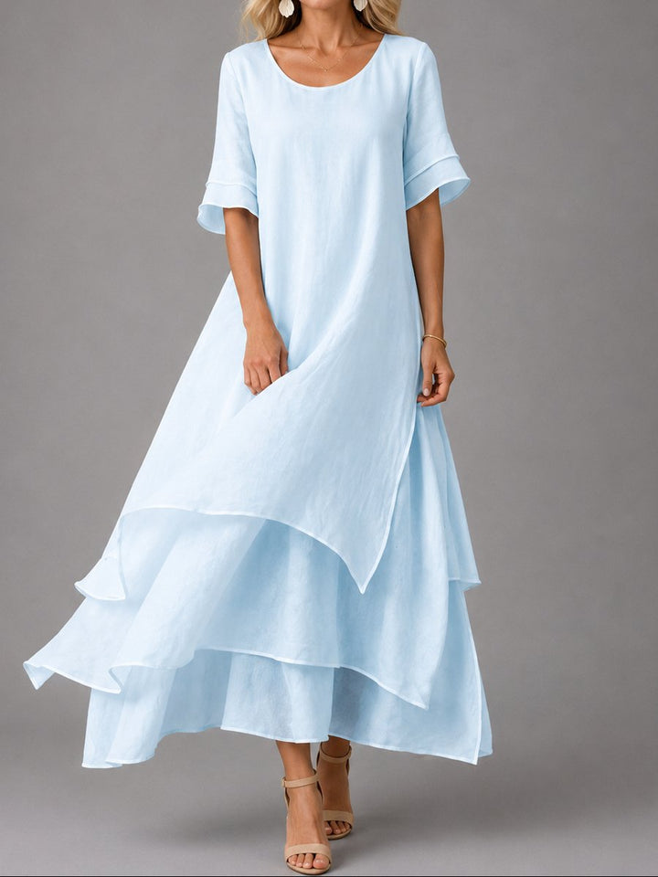 Damen Fließendes Lagen-Maxikleid Lockerer Schnitt Kurzarm - Blau