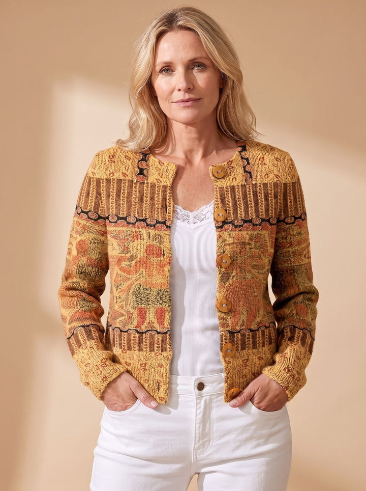 Damen Floraler Langarm-Strickjacke mit Knopfleiste und Rundhalsausschnitt