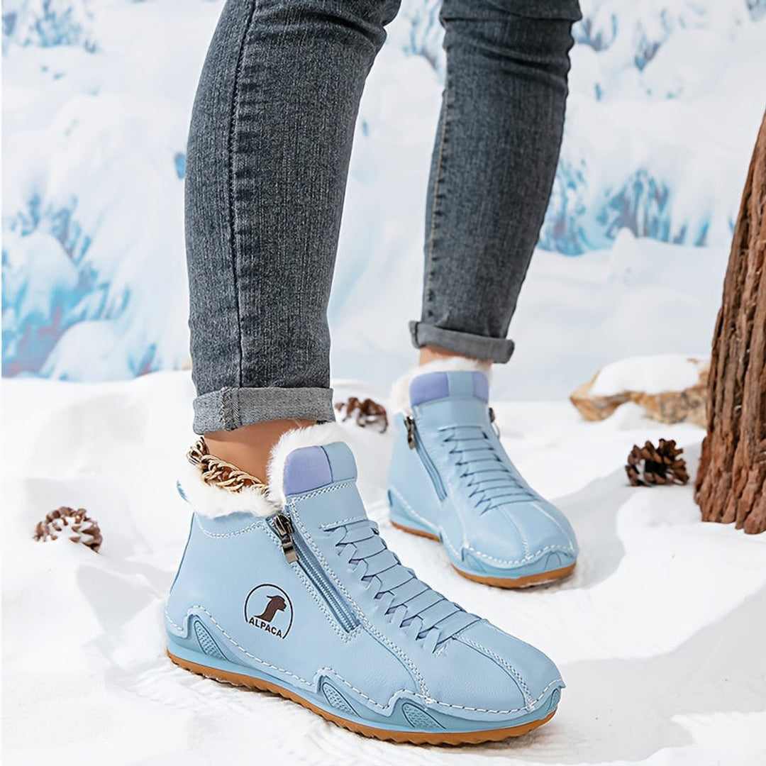 Damen Gefütterte Ankle Boots Kunstleder Reißverschluss Winterstiefeletten