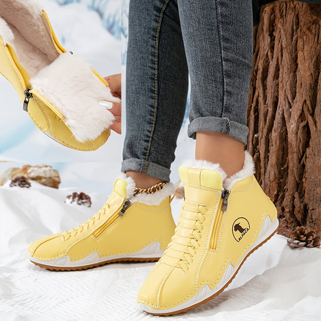 Damen Gefütterte Ankle Boots Kunstleder Reißverschluss Winterstiefeletten - Gelb