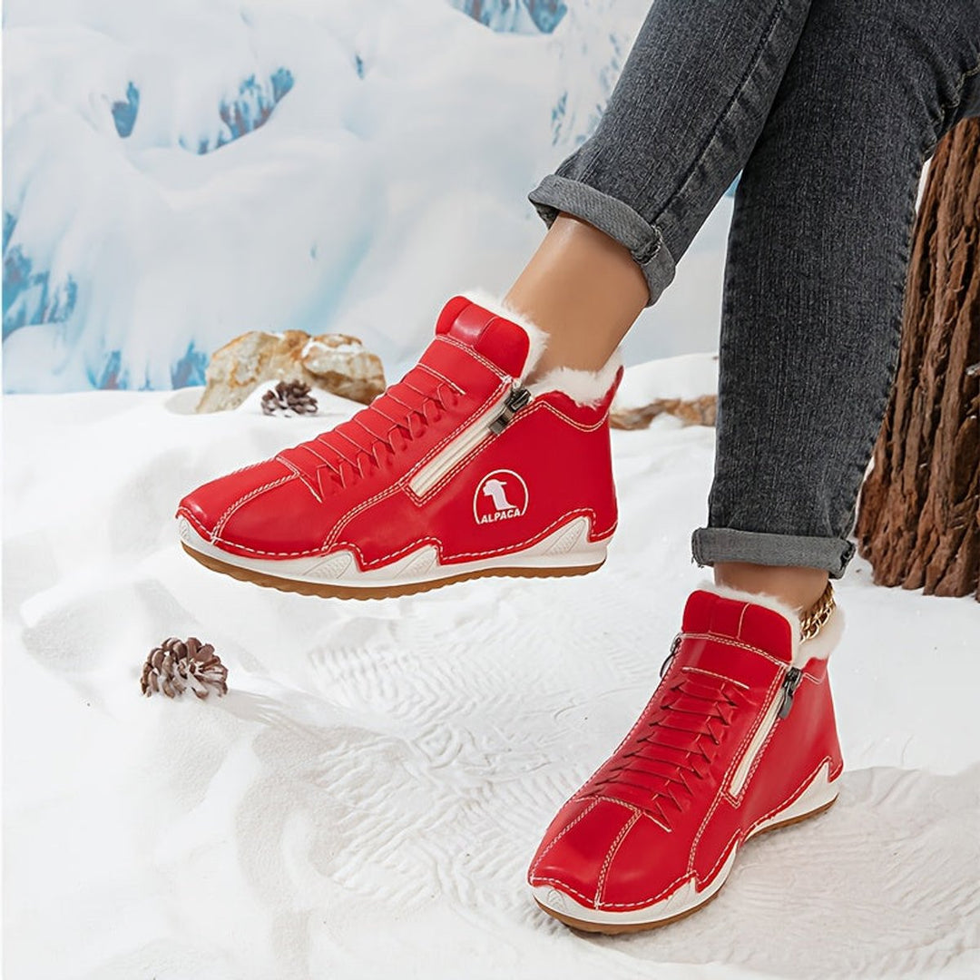 Damen Gefütterte Ankle Boots Kunstleder Reißverschluss Winterstiefeletten