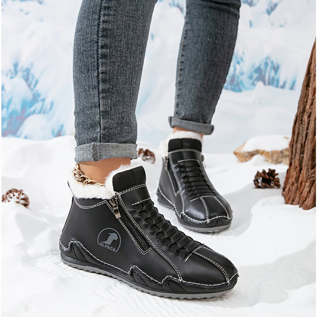 Damen Gefütterte Ankle Boots Kunstleder Reißverschluss Winterstiefeletten