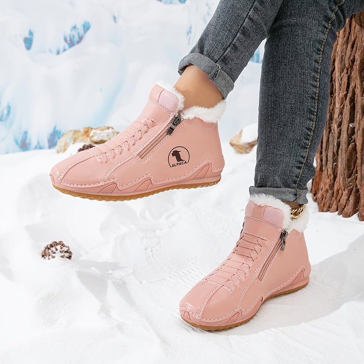 Damen Gefütterte Ankle Boots Kunstleder Reißverschluss Winterstiefeletten - Rosa
