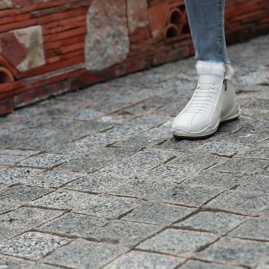 Damen Gefütterte Ankle Boots Kunstleder Reißverschluss Winterstiefeletten