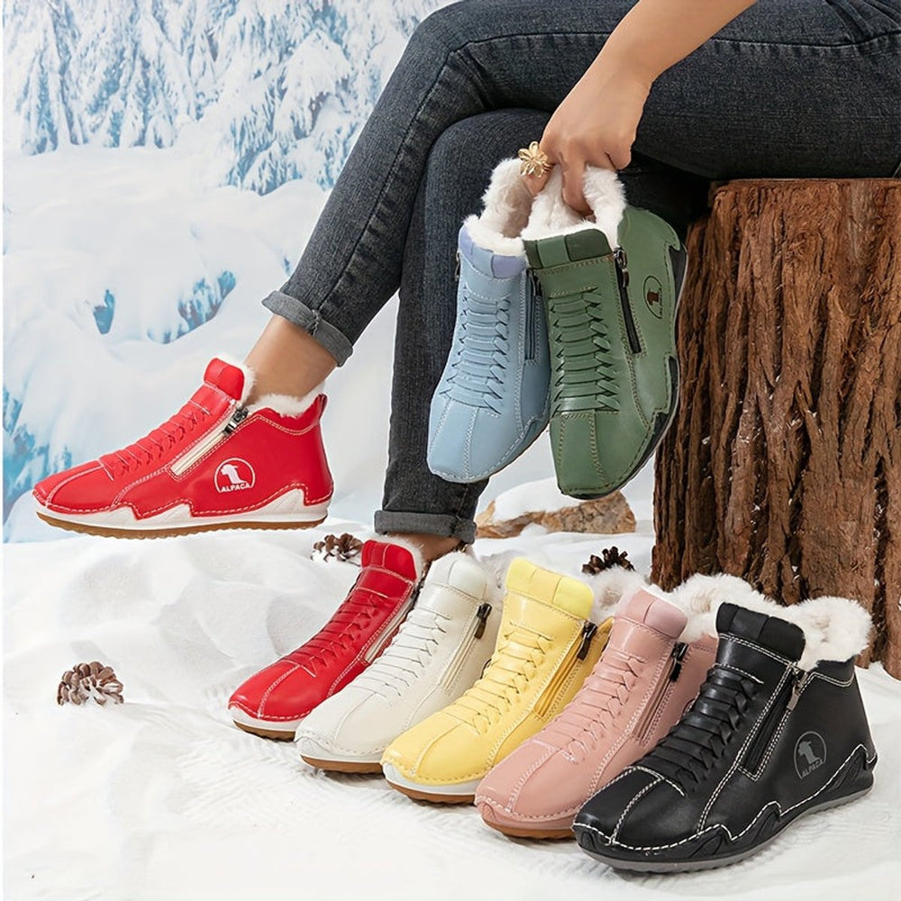 Damen Gefütterte Ankle Boots Kunstleder Reißverschluss Winterstiefeletten