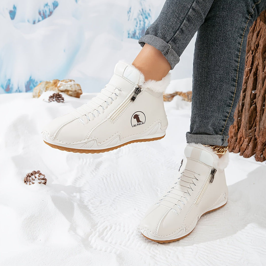 Damen Gefütterte Ankle Boots Kunstleder Reißverschluss Winterstiefeletten
