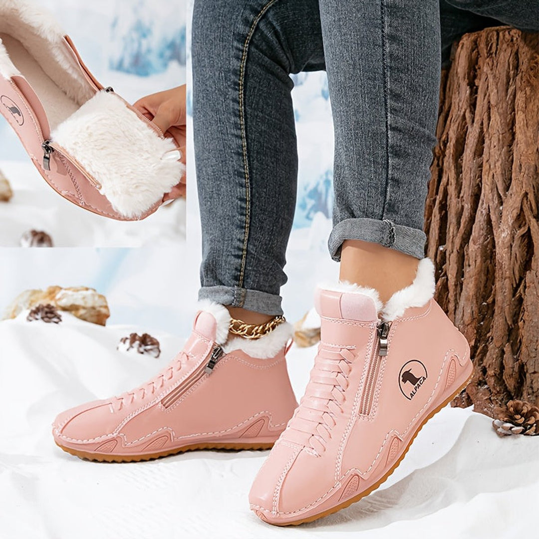 Damen Gefütterte Ankle Boots Kunstleder Reißverschluss Winterstiefeletten