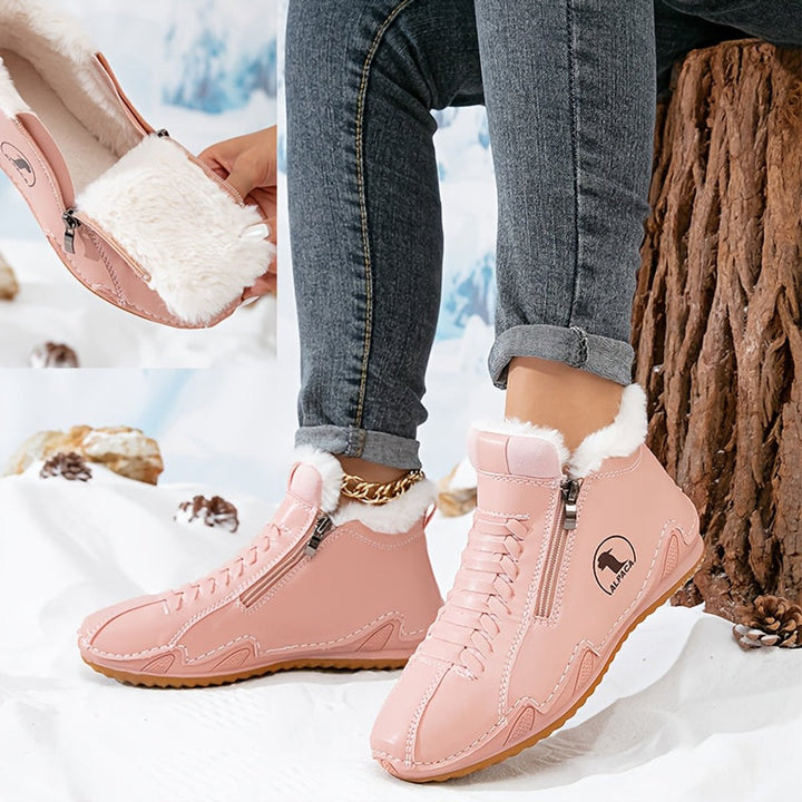 Damen Gefütterte Ankle Boots Kunstleder Reißverschluss Winterstiefeletten