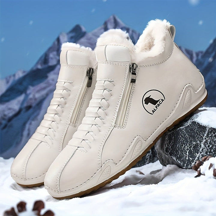 Damen Gefütterte Ankle Boots Kunstleder Reißverschluss Winterstiefeletten